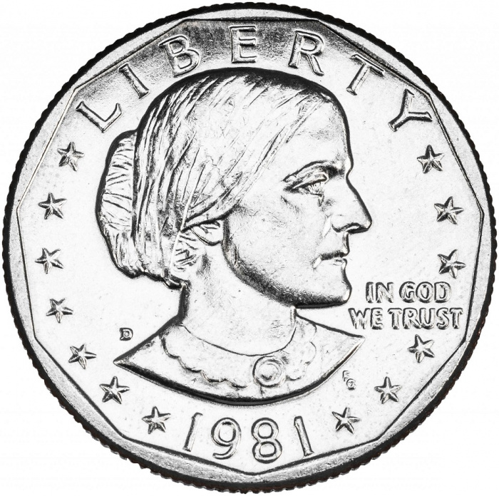 (1981d) Монета США 1981 год 1 доллар   Сьюзен Энтони Медь-Никель  UNC